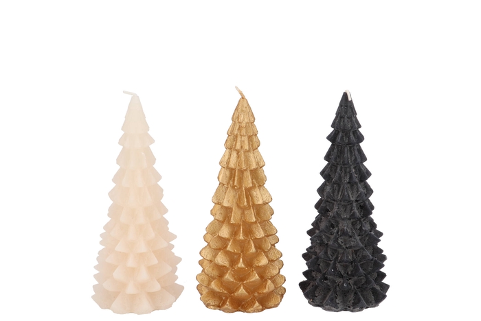 Candle Frosty X-mas Tree Black Mix 6x12cm Ass