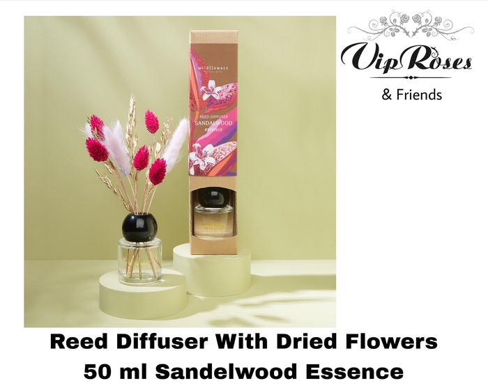 <h4>REED DIFFUSER WITH DRIED FLOWERS 50ML SANDALWOOD ESSENCE X6</h4>