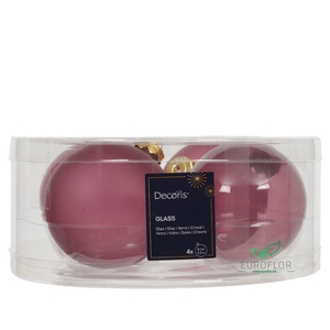 KERSTBAL GLASS 80MM 4PCS VINTAGE ROZE