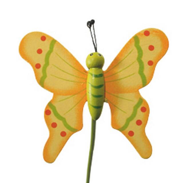 Pick Butterfly flying wood 7x8cm+50cm stick yellow