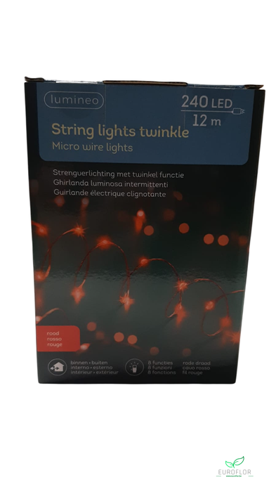 MICRO LED STRINGLIGHTS OUTDOOR 8FUNCTIES RED WIRE RED LAMPS 1195CM