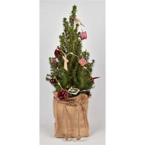 Jute zak met touw Kerstsl. en LED verl. 15x15cm