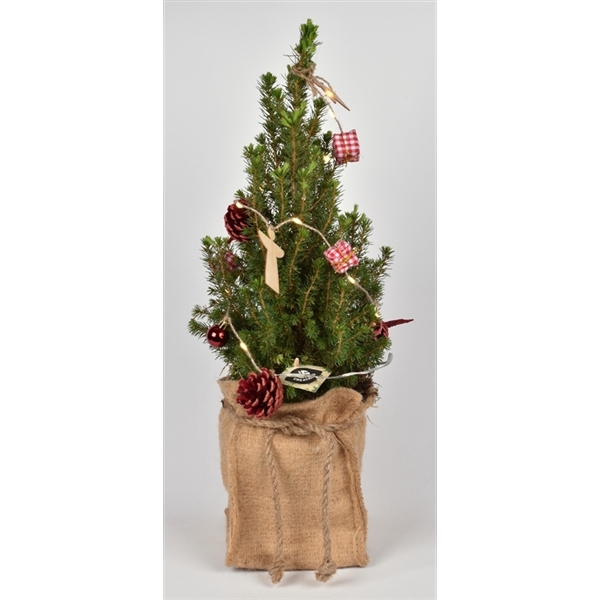 <h4>Jute zak met touw Kerstsl. en LED verl. 15x15cm</h4>