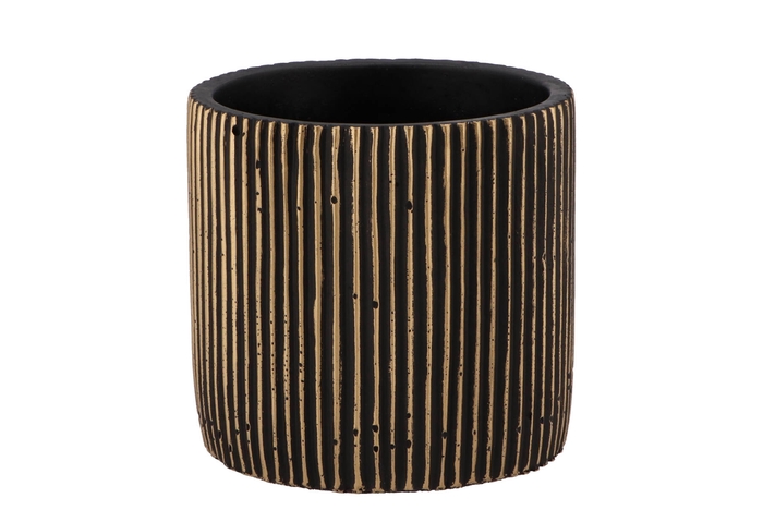 Stripes Black Gold Cylinder Pot 15x14cm Nm