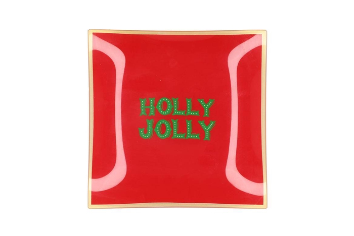Plate Square Holly Jolly 18x18x2cm