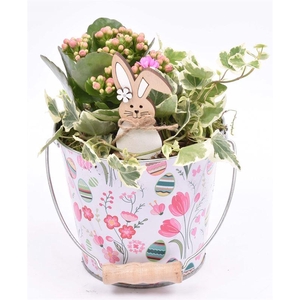 Zink emmertje paasdecor 13cm