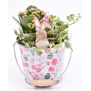 Zink emmertje paasdecor 13cm