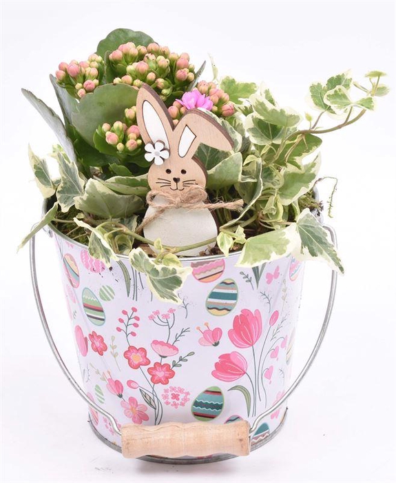 <h4>Zink emmertje paasdecor 13cm</h4>