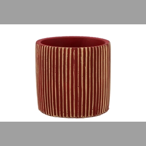 Stripes Red Gold Cylinder Pot 13x13cm Nm