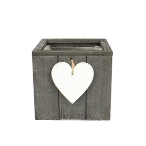 Liefde Hout Pot hart d15*14cm