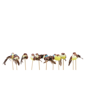 Pick Bird On Stick Yellow/green P/1 4x7x12cm