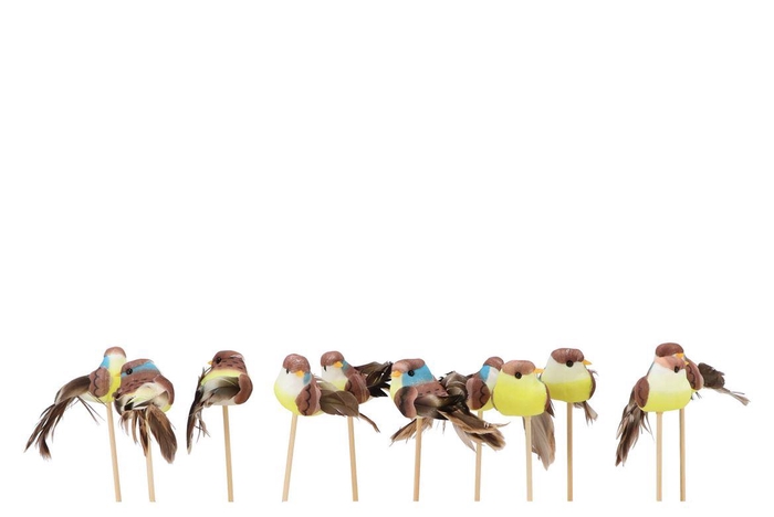 Pick Bird On Stick Yellow/green P/1 4x7x12cm