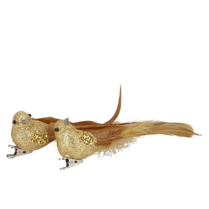 Deco Shine Bird Clip Cozy Gold 16cm P/2
