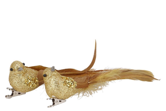 <h4>Deco Shine Bird Clip Cozy Gold 16cm Per 2</h4>