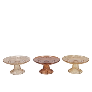 Dayah Warm Sand Mix Glass Plate On Foot 25x9cm Ass P/1