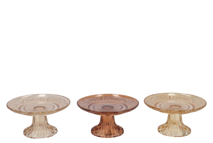 <h4>Dayah Warm Sand Mix Glass Plate On Foot 25x9cm Ass P/1</h4>