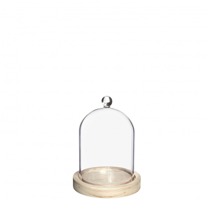 <h4>Glass Cloche Knob wood d10/12*15cm</h4>