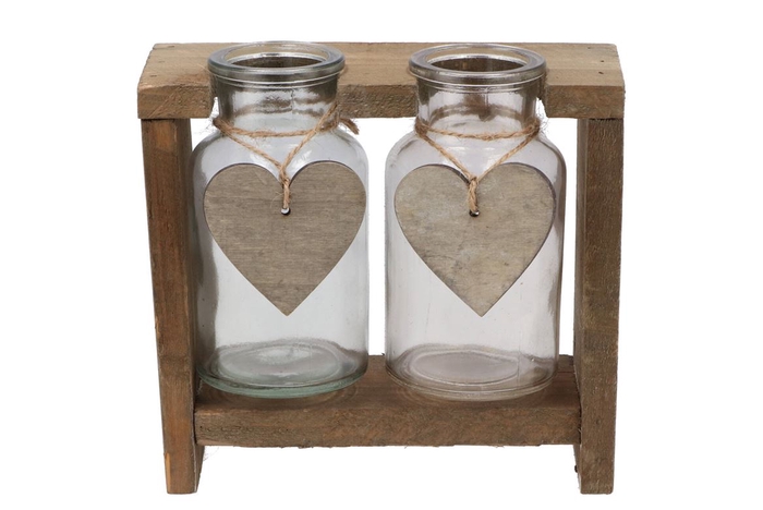 <h4>Love Wood Rack 2 Glass 9x9x8cm</h4>