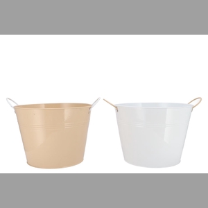 Zinc Basic White/sand Ears Bucket 27x20cm