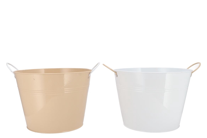 Zinc Basic White/sand Ears Bucket 27x20cm