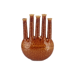 Inga Jahra Brown Vase Oval Tube Active Glaze 34x15x47cm