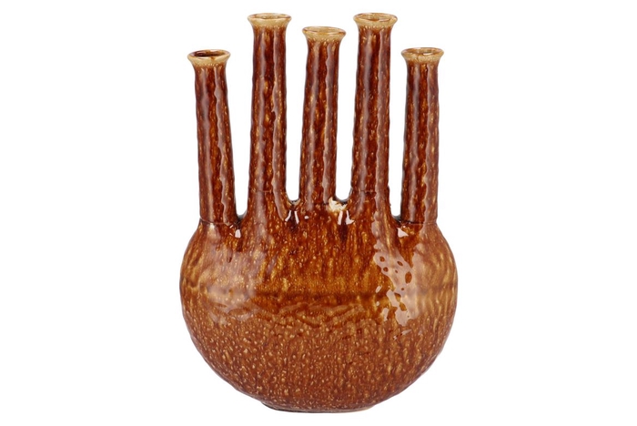 Inga Jahra Brown Vase Oval Tube Active Glaze 34x15x47cm Nm