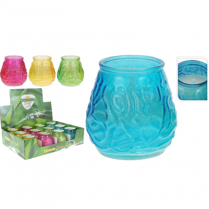 <h4>Outdoor Glass citronella d9*10cm ass</h4>