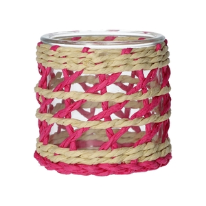DF02-740485300 - Candle holder Vina1 d7.8/8.5xh8 fuchsia/natural