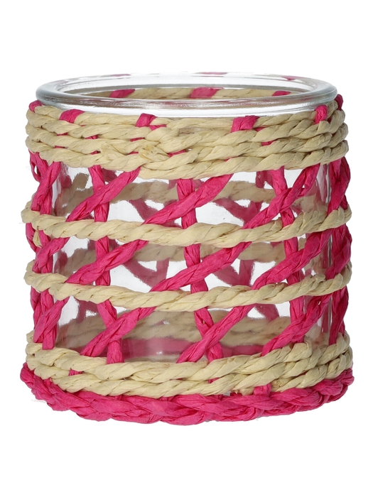 <h4>DF02-740485300 - Candle holder Vina1 d7.8/8.5xh8 fuchsia/natural</h4>