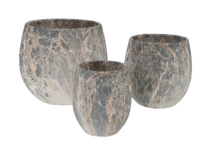 Monty Grey Pot Low S/3 26x24/19x20/13x16cm Nm