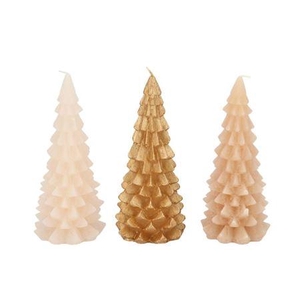 Candle Frosty X-mas Tree Gold Sand Mix 9x20cm Ass