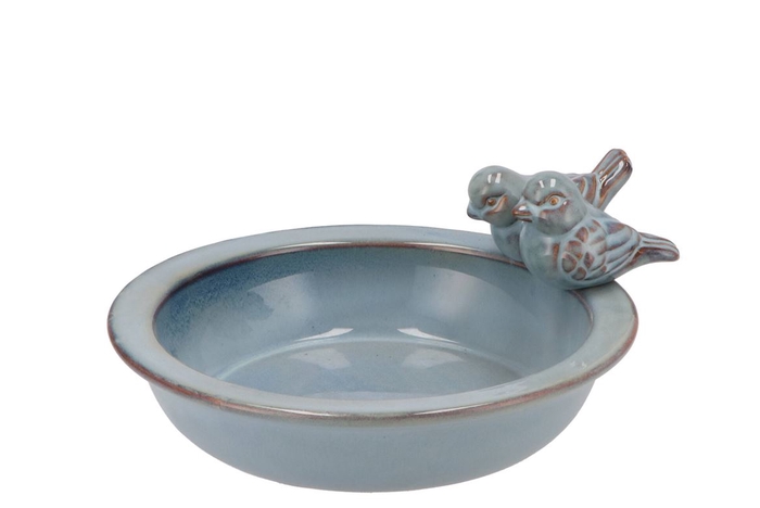 Iron Stone Bird Bowl Glazed Blue 23x5cm