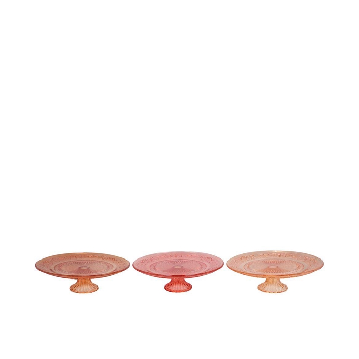 <h4>Dayah Coral Sunset Glass Plate On Foot 15x8cm Ass</h4>
