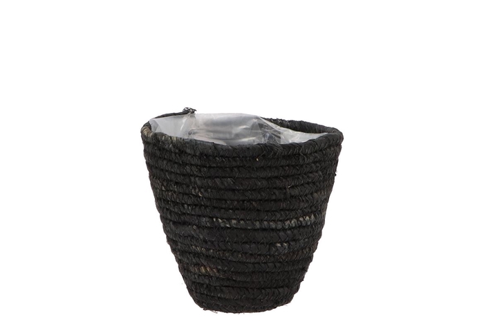 Seagrass Straw Basket Pot Black 12x12cm Nm