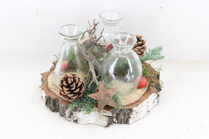 <h4>arr5 Kerst MB - Hout schijf 3fles kerst rood</h4>