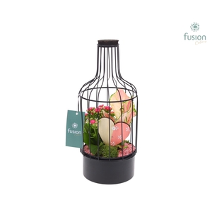 Metaal fles zwart Small Love met arrangement
