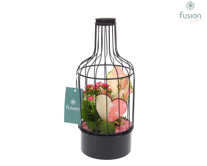 <h4>Metaal fles zwart Small Love met arrangement</h4>