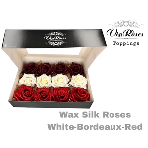 Wax Silk Roses Red White Bordeaux Mix