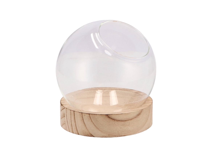 <h4>Glass On Wood Vase Sphere Shaded 13x13cm</h4>