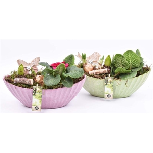 Kunstof kano groen/roze 28x12cm