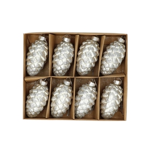 Kerstbal Dennenappel/glitter 85mm x8