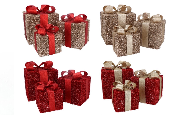 <h4>Sparkle Red/gold Giftbox With Led S/3 25x20cm</h4>