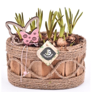 Hout ovaal met touw 21x11.5cm