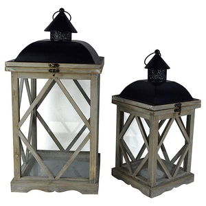 Grey lantern metal/wood 54cm