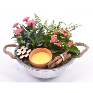 Zink schaal met touw 23cm