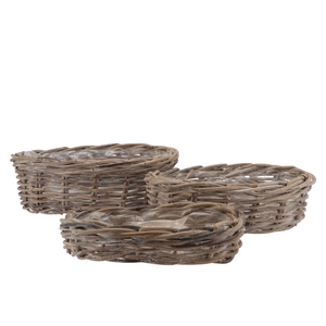 Rattan Bowl Oval Grey 3pcs 44x32cm