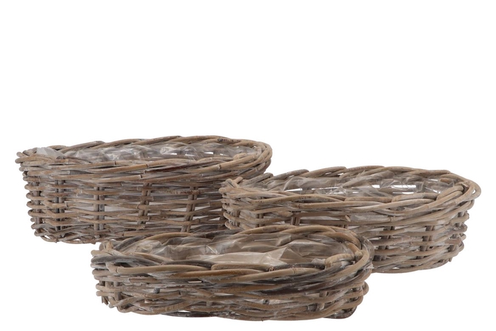 Rattan Bowl Oval Grey 3pcs 44x32cm