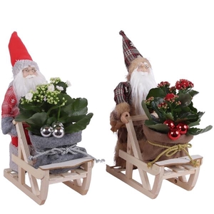 Christmas Arr. Indoor Pluche Santa On Sleigh Ø30cm 1PP