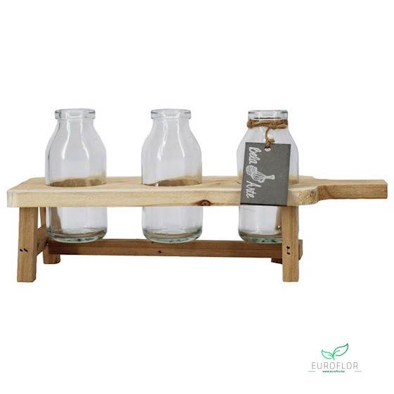 PLATEAU HOUT 3 FLESJES 29,5X10X12,5CM