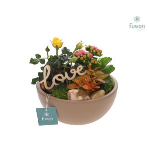 Schaal keramiek Moon Medium beige Love met arrangement